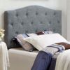 Fabric Camelback Design Twin Headboard with Button Tufted Details, Gray