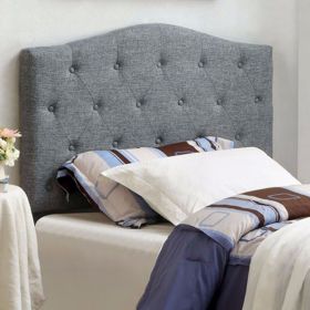 Fabric Camelback Design Twin Headboard with Button Tufted Details, Gray