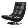 Hammock Style Leatherette Accent Chair with Round Base, Black and Chrome