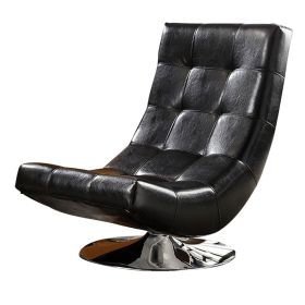 Hammock Style Leatherette Accent Chair with Round Base, Black and Chrome