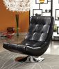 Hammock Style Leatherette Accent Chair with Round Base, Black and Chrome