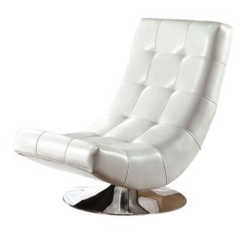 Hammock Style Leatherette Accent Chair with Round Base, White and Chrome