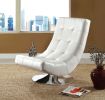 Hammock Style Leatherette Accent Chair with Round Base, White and Chrome