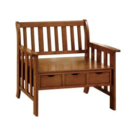 Mission Style Wooden Bench with 3 Drawers and Straight Legs, Brown