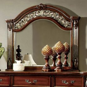 42 x 45 Arched Ornate Engraved Dresser Mirror, Traditional, Cherry