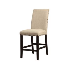 Fabric Counter Height Chairs with Nailhead Trim , Set of 2, Beige and Brown