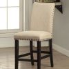 Fabric Counter Height Chairs with Nailhead Trim , Set of 2, Beige and Brown