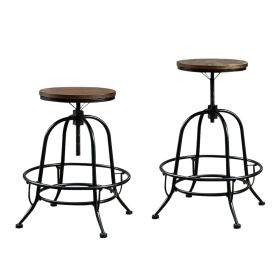 24 Inch Swivel Barstool, Wood Seat, Metal Legs, Set of 2, Brown, Black