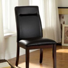 20 Inch Dining Side Chair, Vegan Faux Leather, Set of 2, Dark Brown