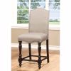 Fabric Seat Counter Height Chair with Turned Legs, Set of 2,Brown and Beige
