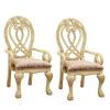 Traditional Wooden Arm Chair with Intricate Carvings, Set of 2,Gold and Brown