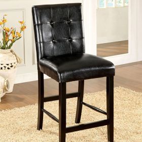 Leatherette Counter Chairs with Button Tufted Back, Set of 2, Dark Brown