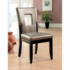19 Inch Dining Side Chair, Vegan Faux Leather, Set of 2, Gold, Black