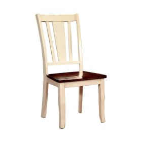 Dover Transitional Side Chair With Wooden Seat, Cherry & White Finsih, Set of 2