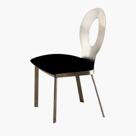 Metal Side Chair with Oval Cut Backrest, Set of 2, Silver and Black