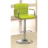 Leatherette Adjustable Bar Stool with Metal Tubular Support, Light Green