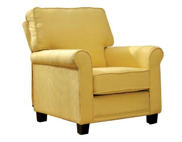 Fabric Accent Chair with Padded Back and Rolled Arms, Yellow