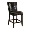 Leatherette Counter Height Chair with Button Tufted Back, Set of 2, Brown