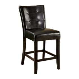 Leatherette Counter Height Chair with Button Tufted Back, Set of 2, Brown