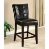 Leatherette Counter Height Chair with Button Tufted Back, Set of 2, Brown