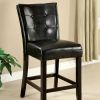 Leatherette Counter Height Chair with Button Tufted Back, Set of 2, Brown