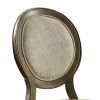 Fabric Upholstered Wooden Side Chair with Round Design Backrest, Set of 2, Brown and Beige