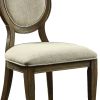 Fabric Upholstered Wooden Side Chair with Round Design Backrest, Set of 2, Brown and Beige