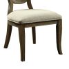 Fabric Upholstered Wooden Side Chair with Round Design Backrest, Set of 2, Brown and Beige