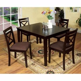 Sophisticated Dining Table With Fabric Cushion Chair, Set of 5, Expresso