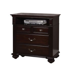 Transitional Style Wooden Media Chest, Dark Walnut Brown