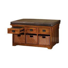 Hobart Antique Oak Storage Bench