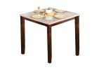 Square Marble Top Counter Height Table with Chamfered Feet, Beige and Brown