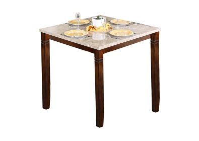 Square Marble Top Counter Height Table with Chamfered Feet, Beige and Brown