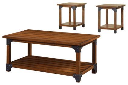 Bozeman 3 Pc. Table Set Country Style, Antique Oak Finish