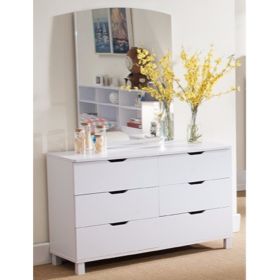 Spacious Glossy White Finish Dresser with 6 Drawers