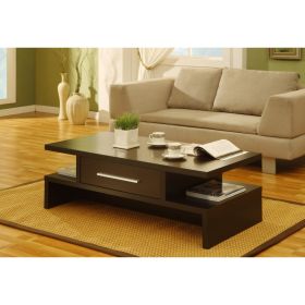 17 inch Contemporary 1 Drawer Wooden Coffee Table, Brown