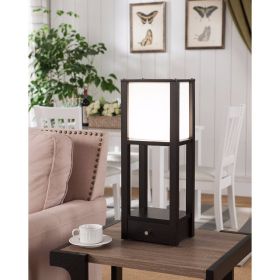 24 Inch Wood and PVC Floor Lamp with 1 Drawer, Brown