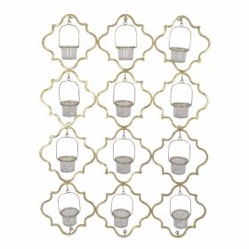 30 Inch Metal Wall Mount Candleholder, Glass, Quatrefoil Design, Gold