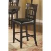 Lattice Back 24" Wooden Counter Height Chair with Leatherette Seat, Set of 2, Brown and Black