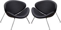 Modern Leatherette Upholstered Accent Chair with Angled Metal Legs, Set of Two, Black and Silver