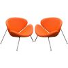 Modern Leatherette Upholstered Accent Chair with Angled Metal Legs, Set of Two, Orange and Silver