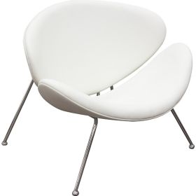 Modern Leatherette Upholstered Accent Chair with Angled Metal Legs, Set of Two, White and Silver