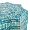 20 Inch Stool Table, Capiz Shell Inlay, Floral Geometric Design, Turquoise