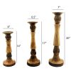 Benzara Mango Wood Vintage Style Candleholder/Candlestick, Set of 3, Brown