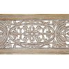 Rectangular Mango Wood Wall Panel Hand Crafted With Intricate Carving, White and Brown