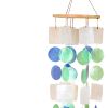 Coastal Inspired Wind Chime with Wooden Round Top and Ring Handle, Multicolor