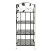 Four Tier Metal Foldable Bakers Rack with Flower Motifs, Black