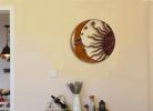 21 Inch Handcrafted Sun and Moon Accent Wall Decor, Round Metal Wall Mount, Rustic Gold, Bronze