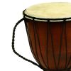 Decorative Wood and Leather Djembe Drum with Side Handle, Large, Brown and Cream