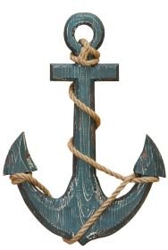 18 Inch Handcrafted Wood Wall Mount Sea Anchor and Rope Accent Decor, Distressed Blue